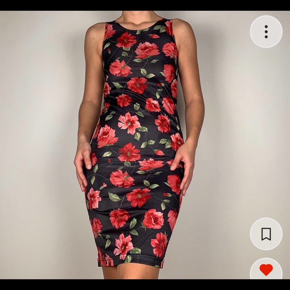 🌷 VINTAGE Midi Floral Dress Womens XS Girls 10 Body Con